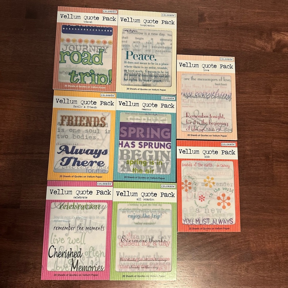 Vellum Quote Stack Books - set of 8 - for scrapbooking, card-making, crafts,